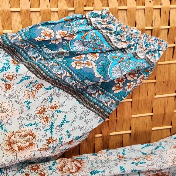 Temofon, Bohemian Teal, Blue, Brown, Floral  Fall, Spring Longsleeve Dress Sz XL - Picture 6 of 10